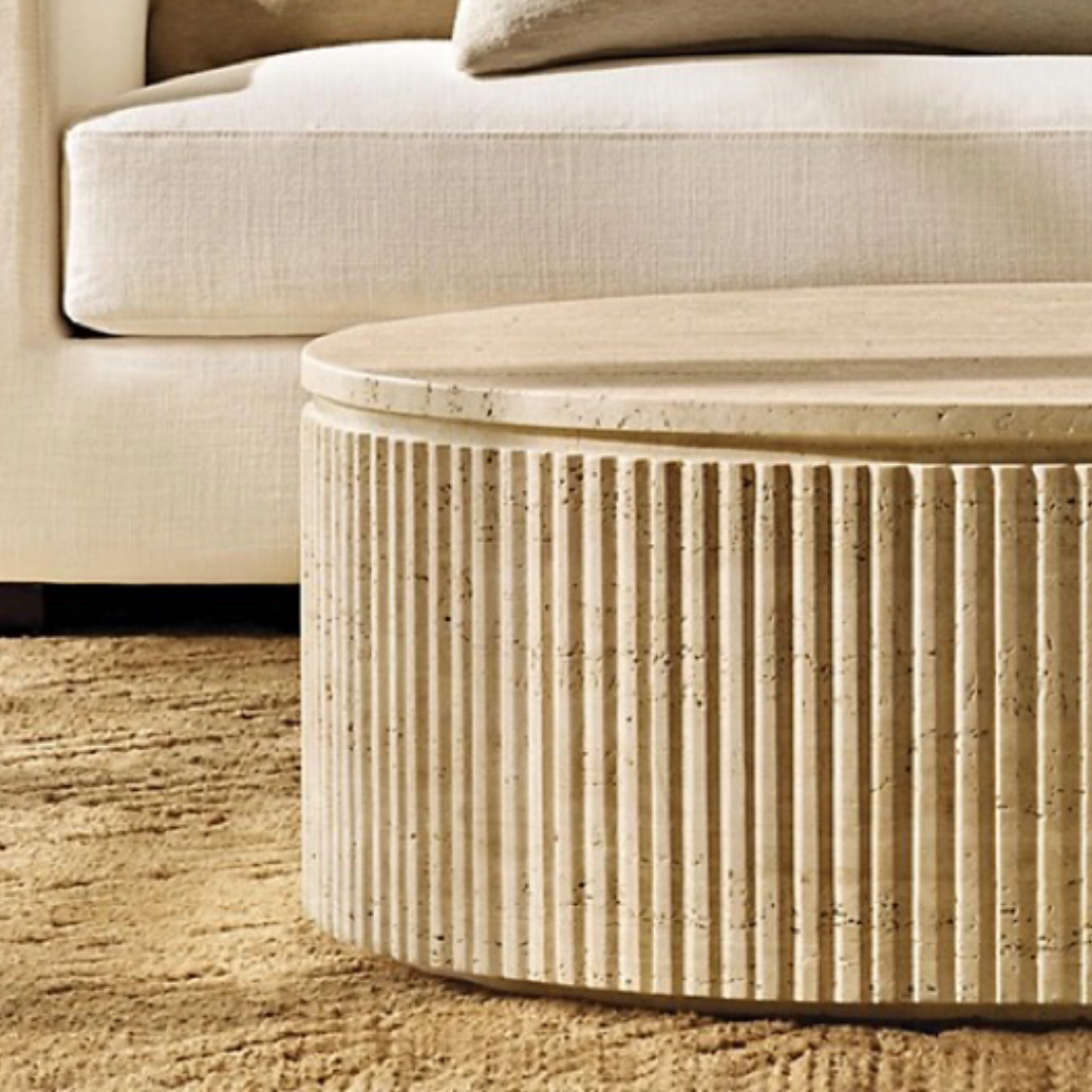 Fluted Column Travertine Coffee Table