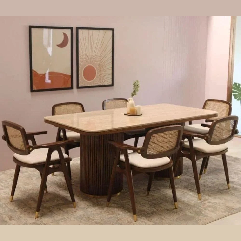 Cane Flute Dining Table Set