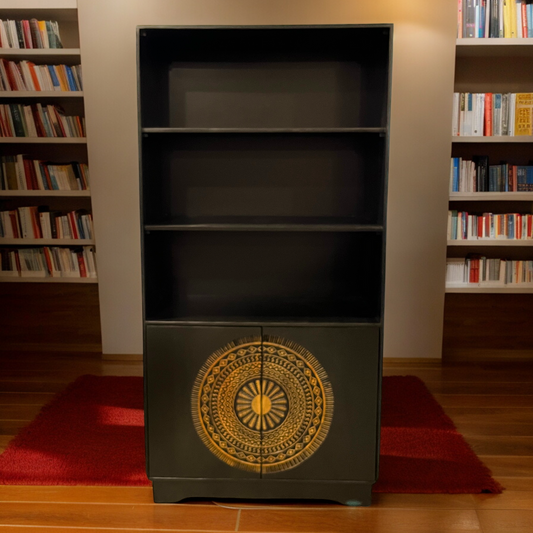 Midnight Black Carved Bookshelf