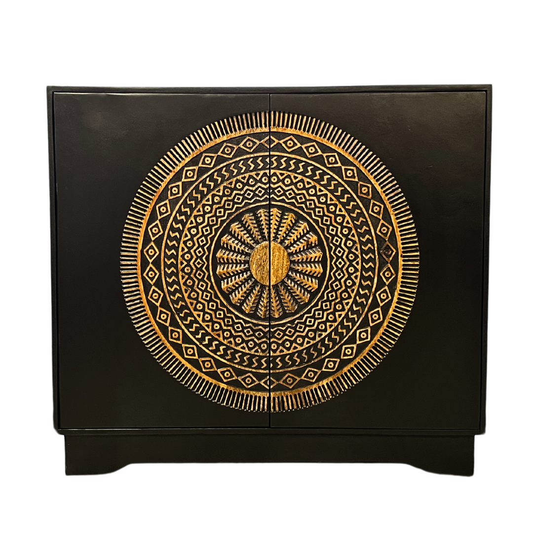 Midnight Black Carved Two-Door Sideboard