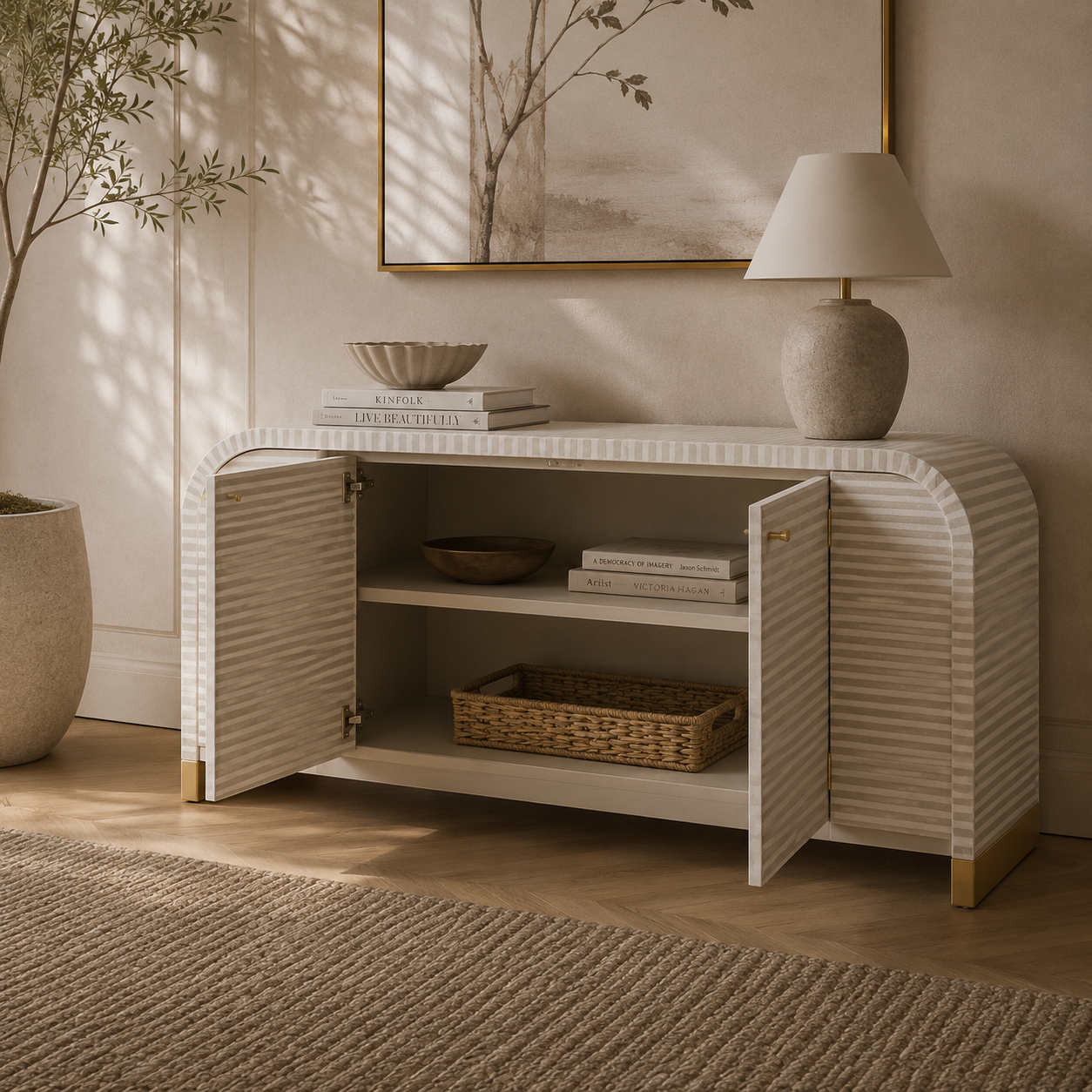 Mosaic Crest Bone Inlay Console